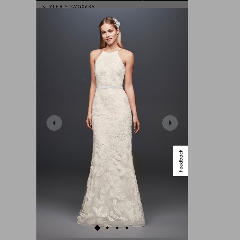 David Bridal Sequin Leaf-appliqued High Neck Dress